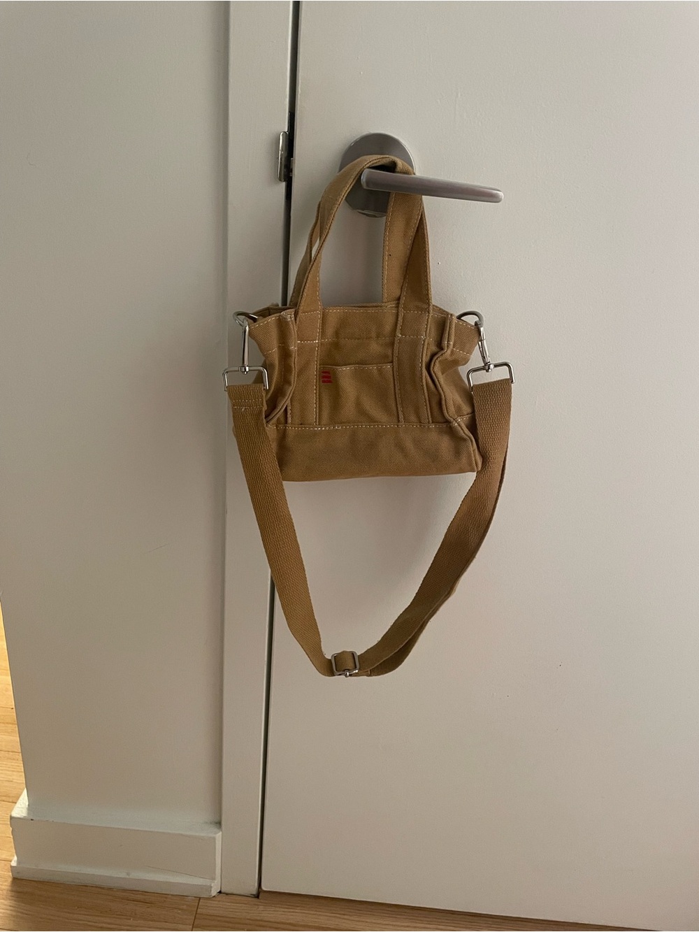 Canvas Mini Tote Bag with Adjustable Strap - Tan